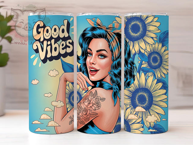 Vintage & Boho Chic Tattoo Tumbler, Good Vibes Design, Vintage Girl Wrap, 70s Hippie Sublimation, Positive Quote Tumbler, Boho Chic Tumbler, DIY Hippie Tumbler Sublimation Lara' s Designs 