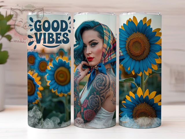 Vintage & Boho Chic Tattoo Tumbler, Good Vibes Design, Vintage Girl Wrap, 70s Hippie Sublimation, Positive Quote Tumbler, Boho Chic Tumbler, DIY Hippie Tumbler Sublimation Lara' s Designs 