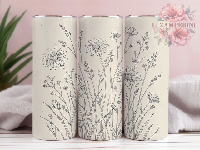 Vintage Boho Wildflower Tumbler, Neutral Palette, Boho Style, Cottagecore Theme, Floral Design, 20Oz Tumbler, Sublimation Wrap Sublimation Li Zamperini 