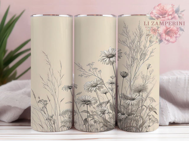 Vintage Boho Wildflower Tumbler, Neutral Palette, Boho Style, Cottagecore Theme, Floral Design, 20Oz Tumbler, Sublimation Wrap Sublimation Li Zamperini 
