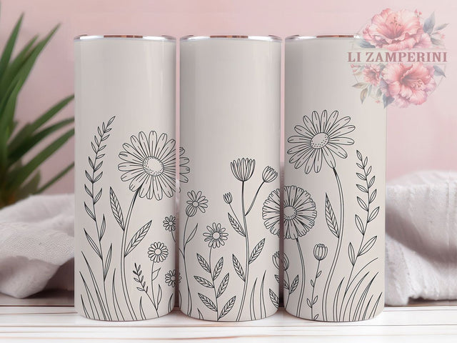 Vintage Boho Wildflower Tumbler, Neutral Palette, Boho Style, Cottagecore Theme, Floral Design, 20Oz Tumbler, Sublimation Wrap Sublimation Li Zamperini 