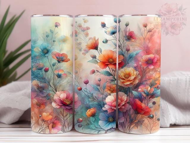 Vintage Boho Wildflowers 20oz Tumbler Wrap PNG, Alcohol Ink Wildflowers Tumbler Png, Straight & Tapered Tumbler Wrap, Instant Digital Download Sublimation Li Zamperini 