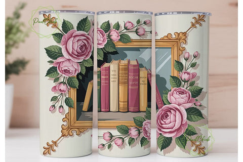 Vintage Book Lover 20oz Tumbler Wrap Sublimation PixelChick 