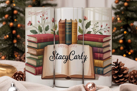 Vintage Book Stack 20oz Tumbler Wrap Sublimation DesignSVG 