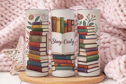 Vintage Book Stack 20oz Tumbler Wrap Sublimation DesignSVG 