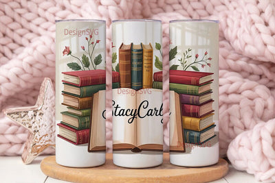 Vintage Book Stack 20oz Tumbler Wrap Sublimation DesignSVG 