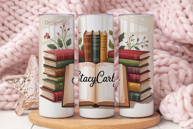 Vintage Book Stack 20oz Tumbler Wrap Sublimation DesignSVG 