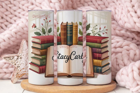 Vintage Book Stack 20oz Tumbler Wrap Sublimation DesignSVG 