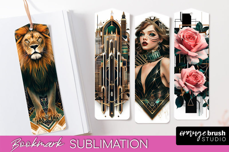 Vintage Bookmark Sublimation - Art Deco Style Bookmarks PNG Sublimation OrangeBrushStudio 