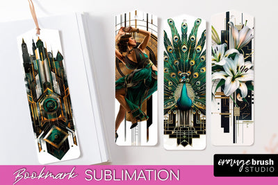 Vintage Bookmark Sublimation - Art Deco Style Bookmarks PNG Sublimation OrangeBrushStudio 