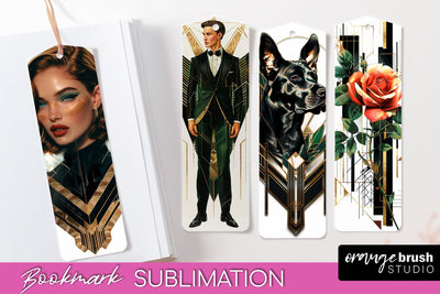 Vintage Bookmark Sublimation - Art Deco Style Bookmarks PNG Sublimation OrangeBrushStudio 