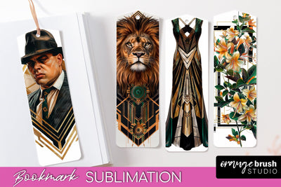 Vintage Bookmark Sublimation - Art Deco Style Bookmarks PNG Sublimation OrangeBrushStudio 