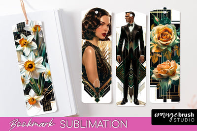 Vintage Bookmark Sublimation - Art Deco Style Bookmarks PNG Sublimation OrangeBrushStudio 