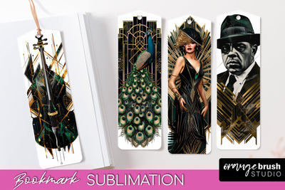 Vintage Bookmark Sublimation - Art Deco Style Bookmarks PNG Sublimation OrangeBrushStudio 