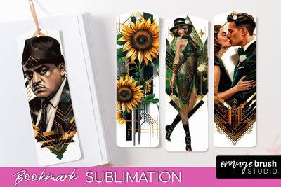 Vintage Bookmark Sublimation - Art Deco Style Bookmarks PNG Sublimation OrangeBrushStudio 