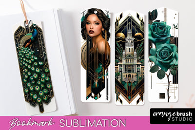 Vintage Bookmark Sublimation - Art Deco Style Bookmarks PNG Sublimation OrangeBrushStudio 