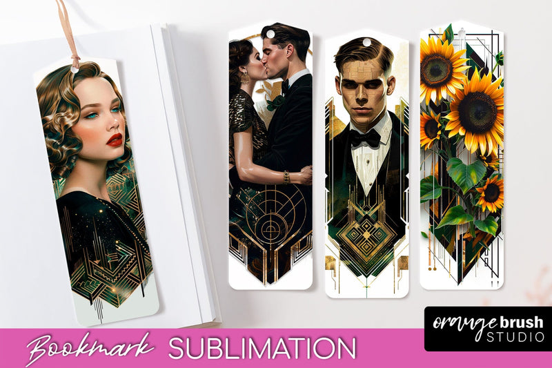 Vintage Bookmark Sublimation - Art Deco Style Bookmarks PNG Sublimation OrangeBrushStudio 