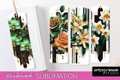 Vintage Bookmark Sublimation - Art Deco Style Bookmarks PNG Sublimation OrangeBrushStudio 