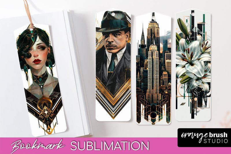 Vintage Bookmark Sublimation - Art Deco Style Bookmarks PNG Sublimation OrangeBrushStudio 
