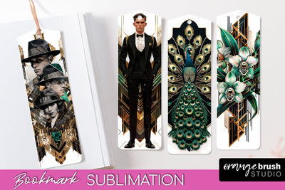 Vintage Bookmark Sublimation - Art Deco Style Bookmarks PNG Sublimation OrangeBrushStudio 