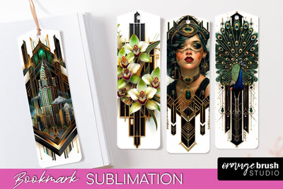 Vintage Bookmark Sublimation - Art Deco Style Bookmarks PNG Sublimation OrangeBrushStudio 