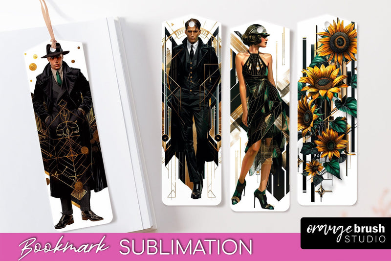 Vintage Bookmark Sublimation - Art Deco Style Bookmarks PNG Sublimation OrangeBrushStudio 