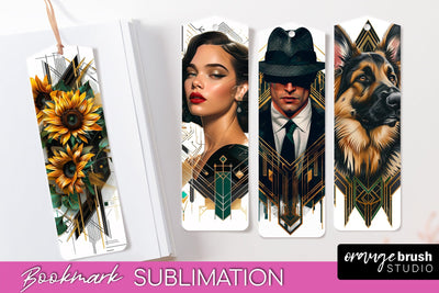 Vintage Bookmark Sublimation - Art Deco Style Bookmarks PNG Sublimation OrangeBrushStudio 