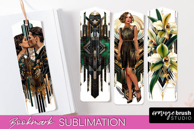 Vintage Bookmark Sublimation - Art Deco Style Bookmarks PNG Sublimation OrangeBrushStudio 