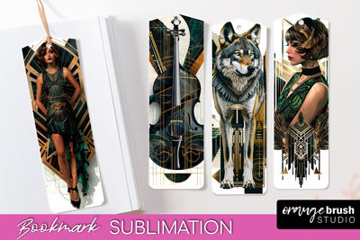 Vintage Bookmark Sublimation - Art Deco Style Bookmarks PNG Sublimation OrangeBrushStudio 