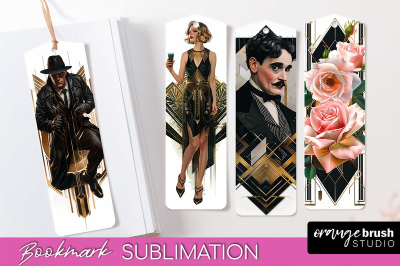 Vintage Bookmark Sublimation - Art Deco Style Bookmarks PNG Sublimation OrangeBrushStudio 