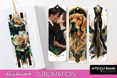 Vintage Bookmark Sublimation - Art Deco Style Bookmarks PNG Sublimation OrangeBrushStudio 