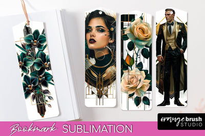 Vintage Bookmark Sublimation - Art Deco Style Bookmarks PNG Sublimation OrangeBrushStudio 