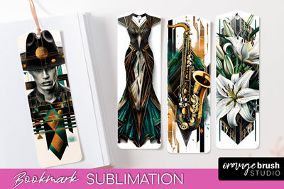 Vintage Bookmark Sublimation - Art Deco Style Bookmarks PNG Sublimation OrangeBrushStudio 
