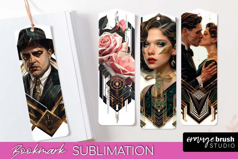 Vintage Bookmark Sublimation - Art Deco Style Bookmarks PNG Sublimation OrangeBrushStudio 