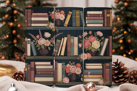 Vintage Books & Flowers 20oz Tumbler Sublimation DesignSVG 