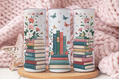 Vintage Books & Flowers 20oz Tumbler Sublimation DesignSVG 