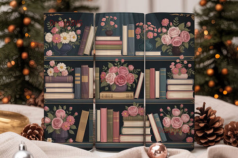Vintage Books & Flowers 20oz Tumbler Sublimation DesignSVG 