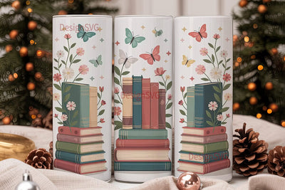 Vintage Books & Flowers 20oz Tumbler Sublimation DesignSVG 