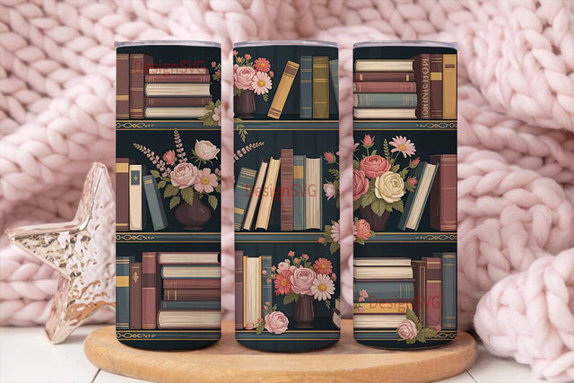 Vintage Books & Flowers 20oz Tumbler Sublimation DesignSVG 