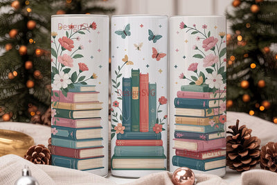 Vintage Books & Flowers 20oz Tumbler Sublimation DesignSVG 