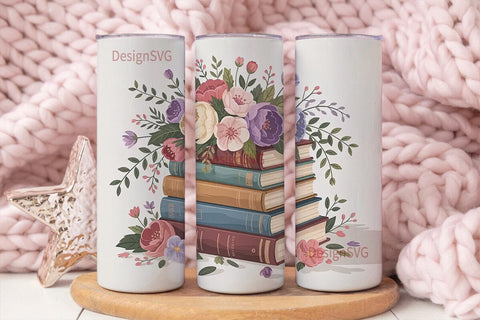 Vintage Books & Flowers 20oz Tumbler Sublimation DesignSVG 