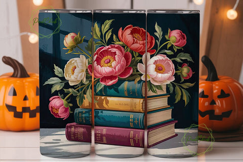 Vintage Books & Flowers 20oz Tumbler Sublimation PixelChick 