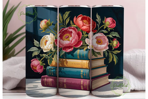 Vintage Books & Flowers 20oz Tumbler Sublimation PixelChick 