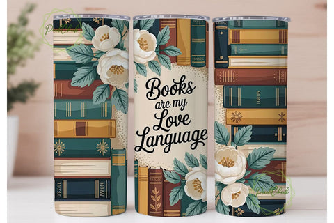 Vintage Books & Flowers 20oz Tumbler Sublimation PixelChick 