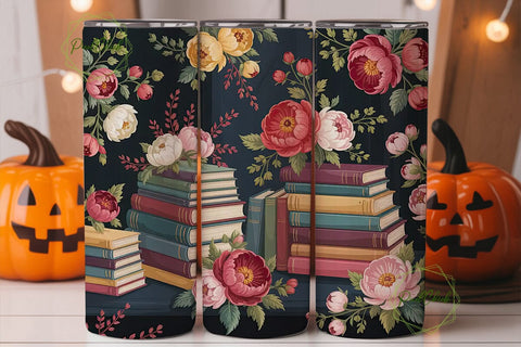 Vintage Books & Flowers 20oz Tumbler Sublimation PixelChick 