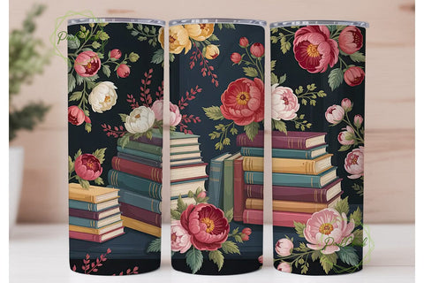 Vintage Books & Flowers 20oz Tumbler Sublimation PixelChick 