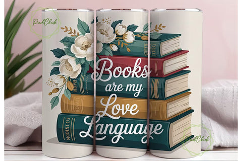Vintage Books & Flowers 20oz Tumbler Sublimation PixelChick 