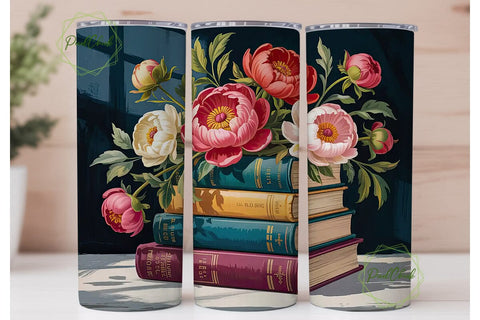 Vintage Books & Flowers 20oz Tumbler Sublimation PixelChick 