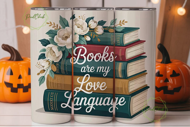 Vintage Books & Flowers 20oz Tumbler Sublimation PixelChick 