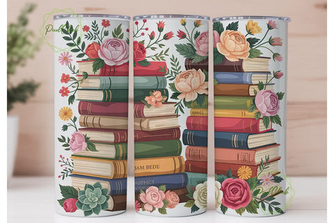 Vintage Books & Roses 20oz Tumbler Wrap Sublimation PixelChick 